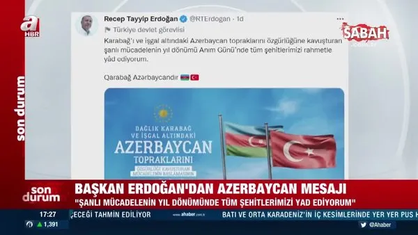 Başkan Erdoğan'dan Azerbaycan mesajı | Video