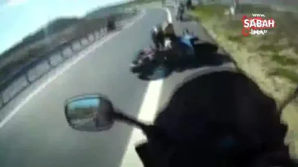 Kuzey Marmara Otoyolu’nda motosikletli ölümden kıl payı kurtuldu...O anlar kamerada