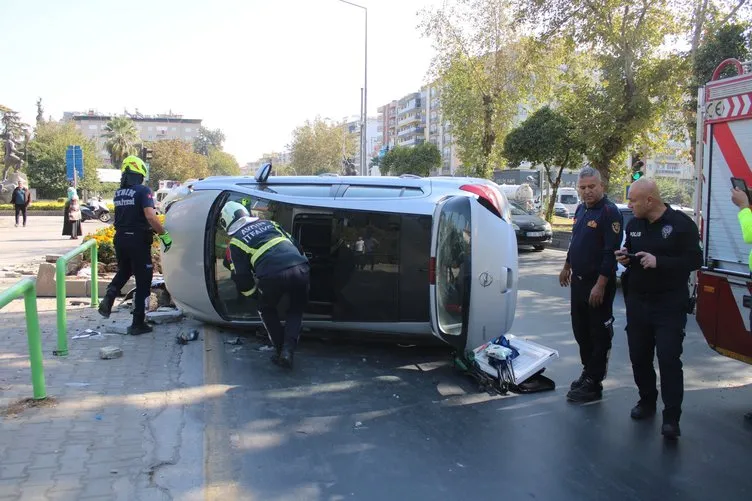 Aydın’da korkutan kaza: Kontrolden çıkan araç yan yattı