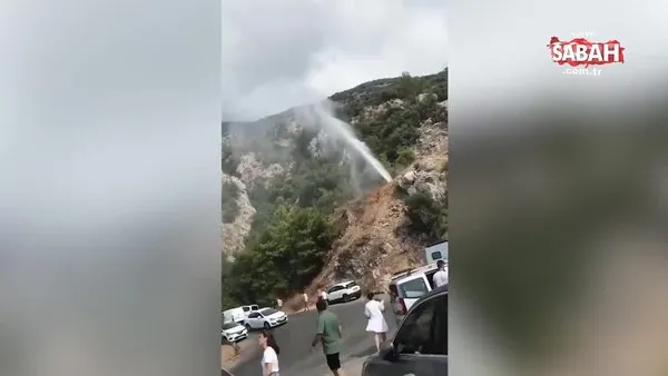 Ölüdeniz’de şaşkına çeviren görüntü! Su isale hattı patladı | Video