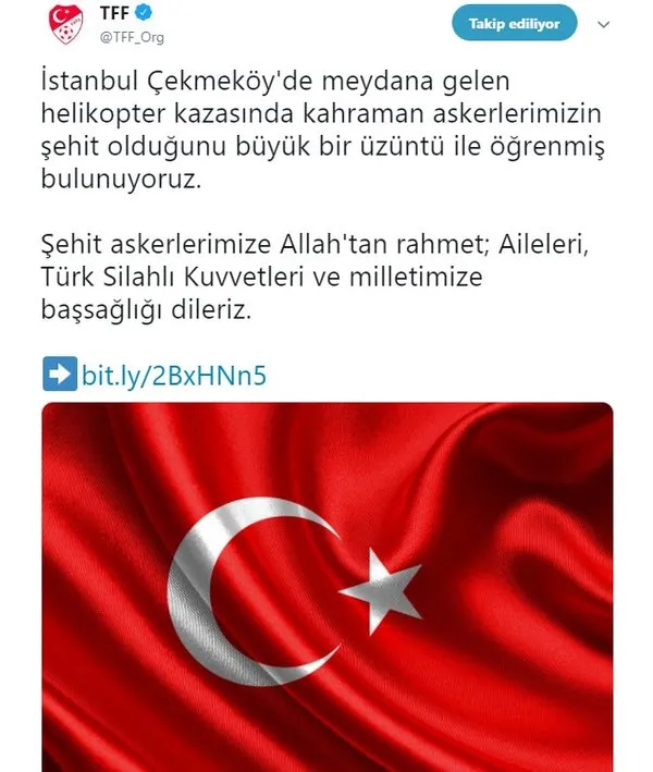 Futbol camiasından Çekmeköy'de şehit olan askerlerimiz için taziye mesajları