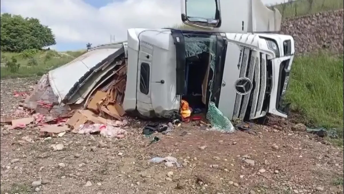 Amasya'da feci kaza: Tavuk eti yüklü TIR şarampole uçtu!