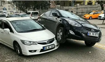 Ankara’da araba arabanın üstüne çıktı