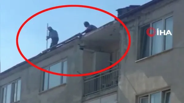 Bursa'da binanın çatısında yüreği ağza getiren skandal görüntüler | Video