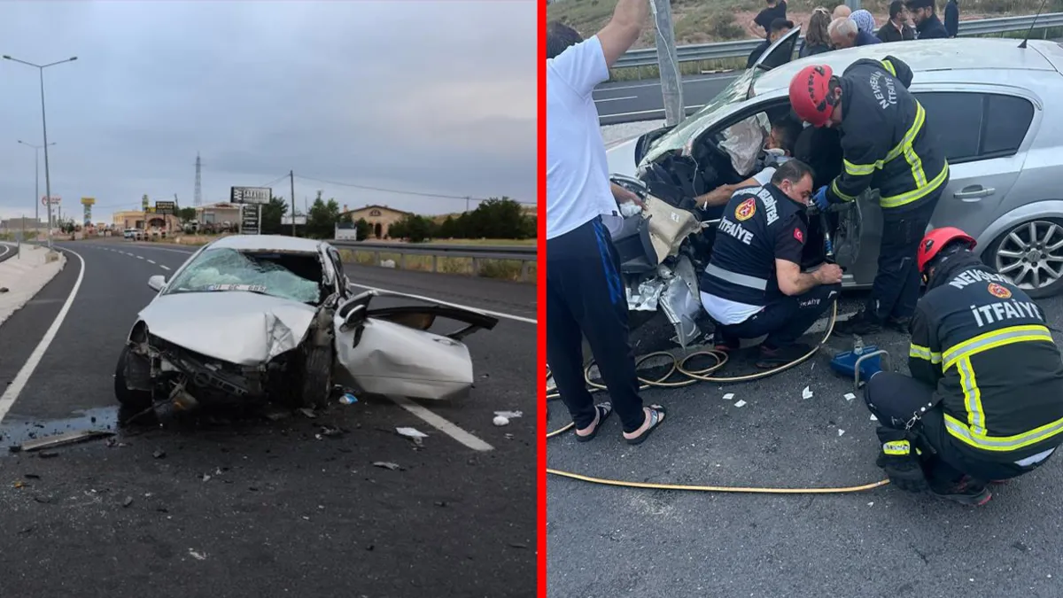 Nevşehir'de aydınlatma direğine çarpan otomobilin karıştığı trafik kazası
