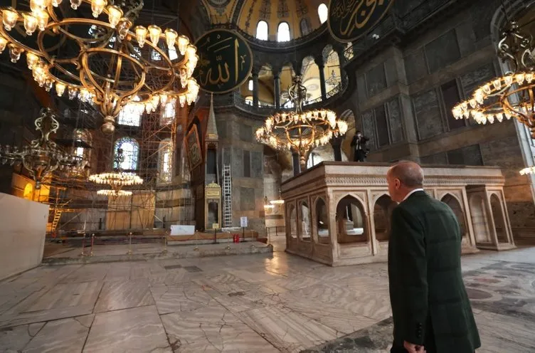 Son dakika: Başkan Erdoğan Ayasofya'da incelemelerde bulundu