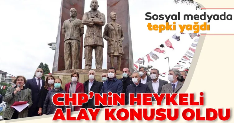 CHP’nin maskeli heykeli alay konusu oldu