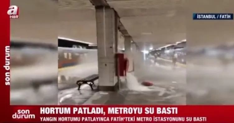 Yangın hortumu patladı, metro istasyonunu su bastı