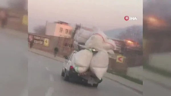 Bursa'da at arabası ve otomobilin tehlikeli yolculuğu kamerada