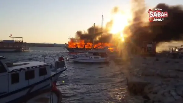 İzmir'de gezi teknesi alev alev böyle yandı