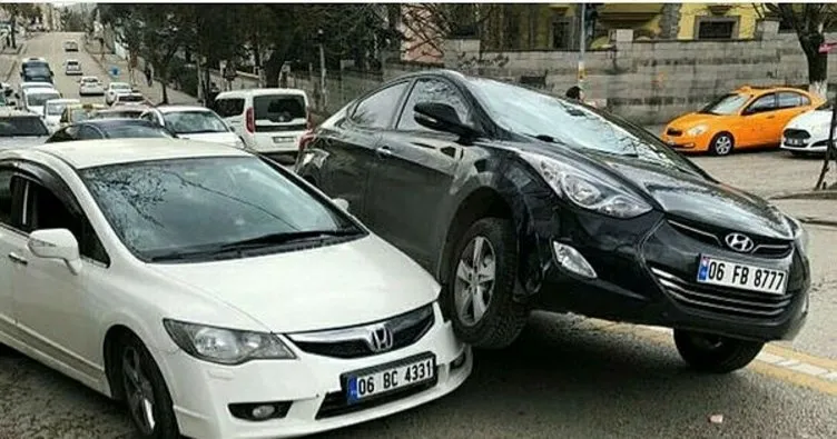 Ankara’da araba arabanın üstüne çıktı