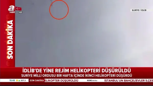 Son dakika! Suriye Milli Ordusu, İdlib'de bugün 1 rejim helikopterini daha böyle düşürdü | Video