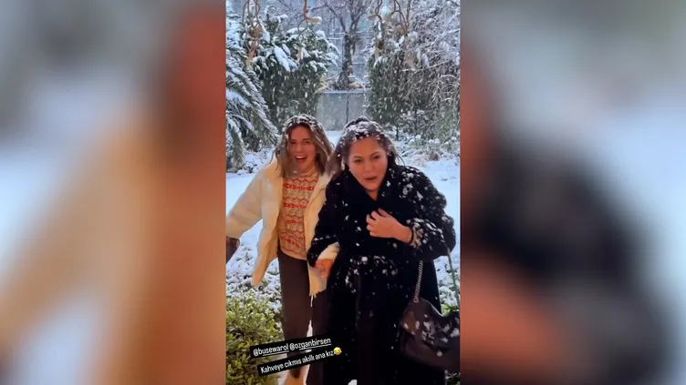 Alişan eşi Buse Varol’u ve annesini kar altında kayda aldı, olanlar oldu! Kahveye çıkmış akıllı anne - kız