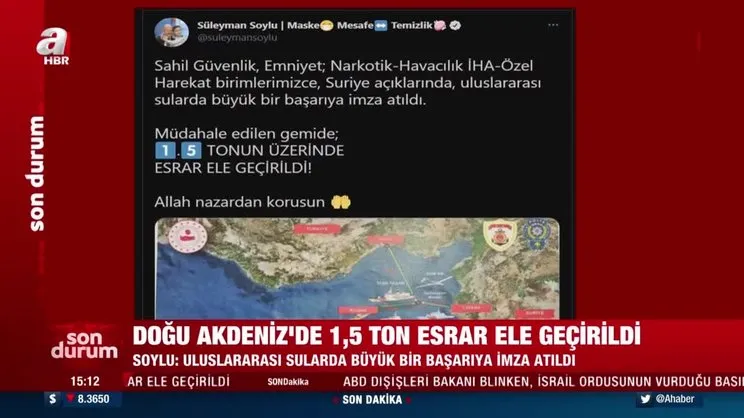 İçişleri Bakanı Süleyman Soylu'dan flaş duyuru 'Uluslararası sularda büyük bir başarıya imza atıldı'