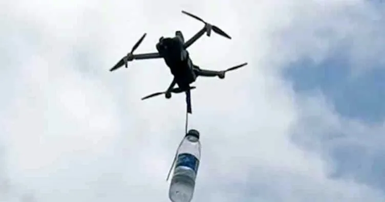 Çay bahçesine dron ile su gönderdi
