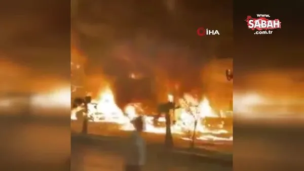 Irak'ta araç galerisinde yangın: 10 araç küle döndü | Video