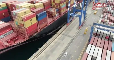 Ambarlı Limanı’nda iskeleye çarpan gemi havadan görüntülendi | Video