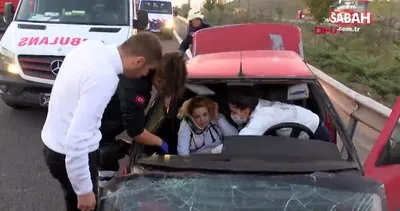 Kuzey marmara otoyolu’nda kaza; Otomobilde sıkışan kadını itfaiye kurtardı
