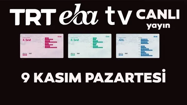 TRT EBA TV izle! (9 Kasım Pazartesi) Ortaokul, İlkokul, Lise dersleri 'Uzaktan Eğitim' canlı yayın: EBA TV ders programı | Video