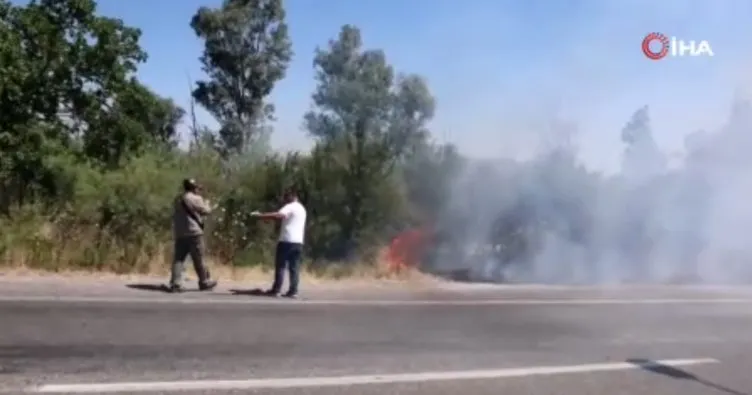 İzmir Selçuk’ta çalılık alanda yangın! Belediye tankeri alevleri söndürdü