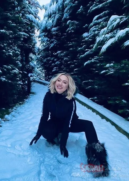 Şarkıcı Hadise aşkına döndü! Kar paylaşımı yapan Hadise çocuklar gibi şen...
