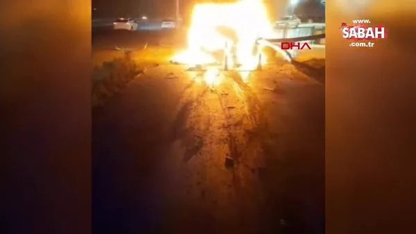 Önce yayaya ardından elektrik direğine çarpan otomobil yandı: 3 ölü | Video