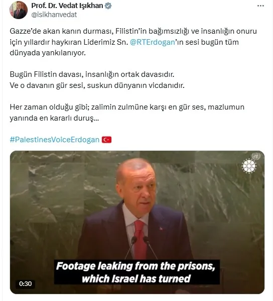 Cumhurbaşkanlığı kabine üyelerinden peş peşe paylaşım: Erdoğan, sessiz dünyanın vicdanıdır