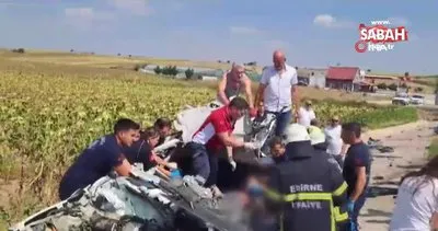Edirne’de feci kaza: Otomobil traktörün römorkuna çarparak şarampole yuvarlandı | Video