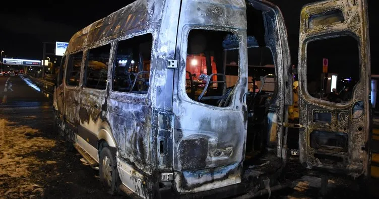 Şişli’de servis minibüsü yandı