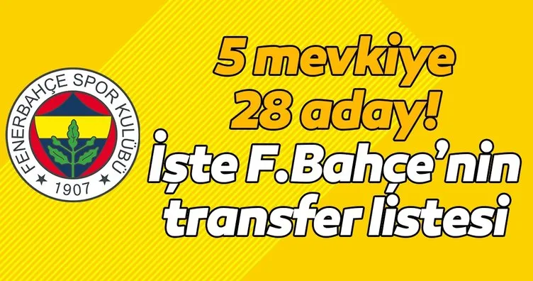 Fenerbahçe’den transfer harekatı! 5 mevkiye 28 aday