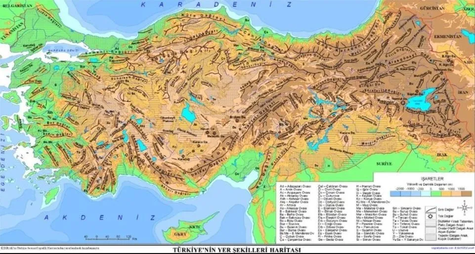 Türkiye Dilsiz Haritası (Fiziki) - Renksiz ve Renkli Dilsiz Türkiye