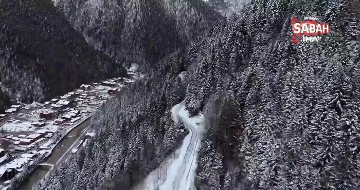 Uzungöl’den kartpostallık kar manzaraları | Video