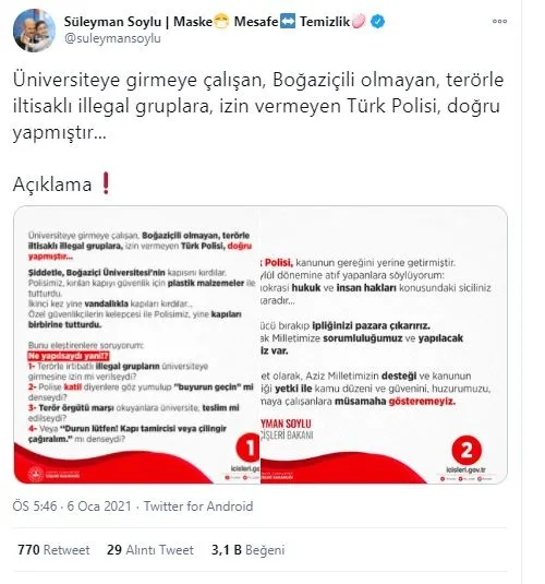 Bakan Soylu'dan son dakika 'Boğaziçi' açıklaması: