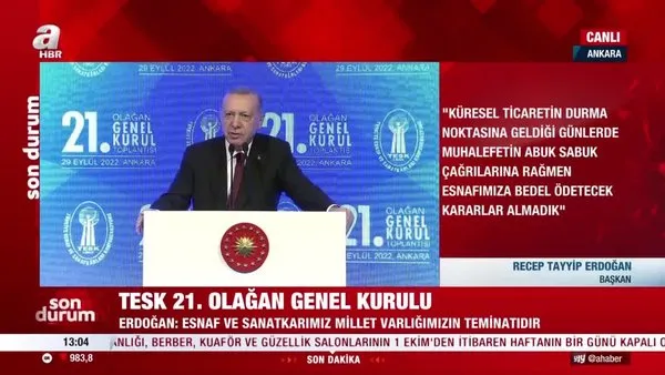 Son Dakika: Başkan Erdoğan'dan TESK 21. Olağan Genel Kurulu'nda önemli açıklamalar | Video