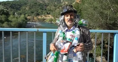 Tiyatro yönetmeni, çevre kirliliğine dikkat çekmek için vücuduna bağladığı çöplerle piknik alanlarını gezdi #tunceli