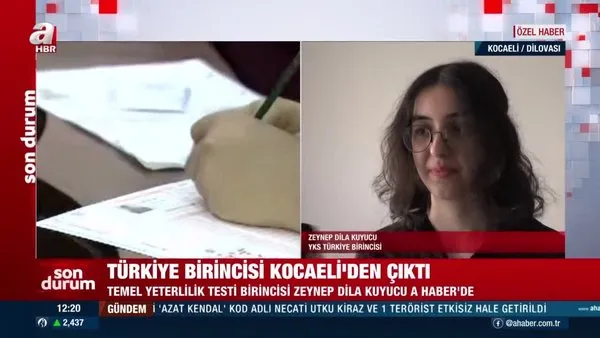 YKS Türkiye birincisi Kocaeli'den çıktı! Zeynep Dila Kuyucu A Haber'de... | Video