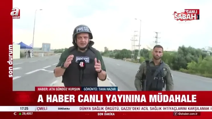 Aşkelon'da A Haber canlı yayınına müdahale