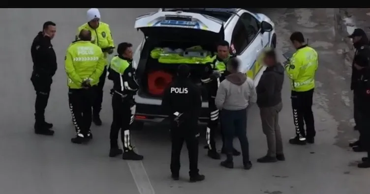 Ters şeritte kaçtı, drondan kaçamadı!