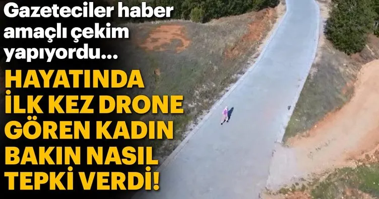İlk kez drone gören kadın, cihazdan korkup kaçtı