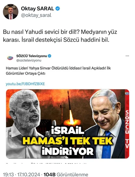 CHP yandaşı Sözcü’den skandal Yahya Sinvar manşeti: İsrail Hamas’ı tek tek indiriyor!