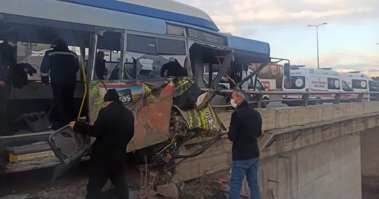 SON DAKİKA: Ankara’da facianın eşiğinden dönüldü! Halk otobüsü viyadük korkuluklarına çarptı: Çok sayıda yaralı var...