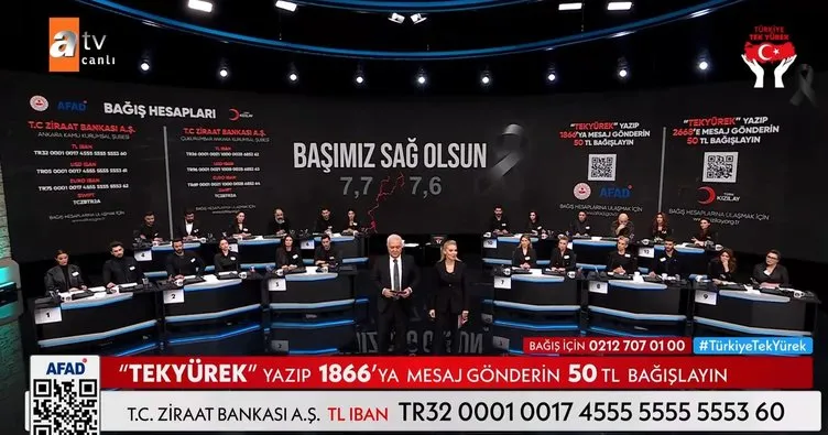 Türkiye Tek Yürek ortak yayını ile asrın dayanışması! AFAD ve Kızılay’a deprem için canlı yayında bağış gecesi