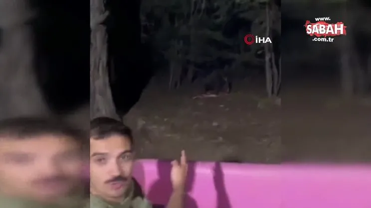 Bahçesine gelen ayı ile poz verip o anları böyle kaydetti | Video