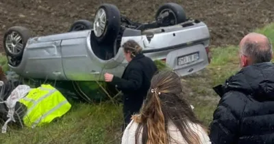 Tekirdağ’da otomobil takla attı! 1’i çocuk 3 yaralı #tekirdag