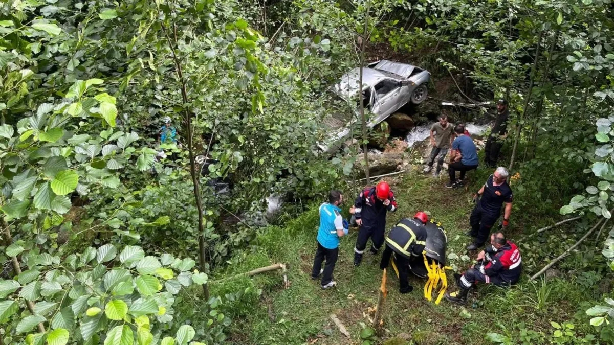 Trabzon Sürmene'de dereye uçan aracın kurtarılma anı