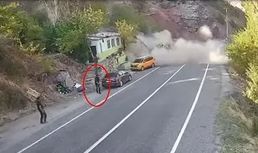 Dağdan kopan kaya parçasından son anda kurtuldu #tunceli