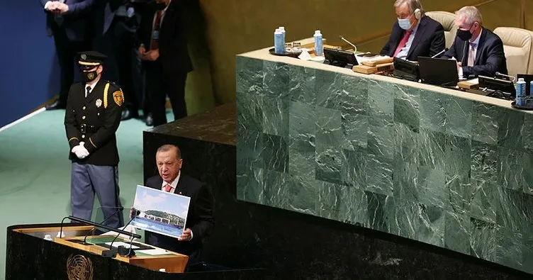 Son dakika: Başkan Erdoğan, BM kürsüsünden dünyaya 3 kare ile mesaj verdi