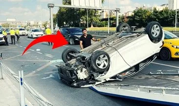 İstanbul'da feci kaza! Otomobil tepetaklak oldu #istanbul