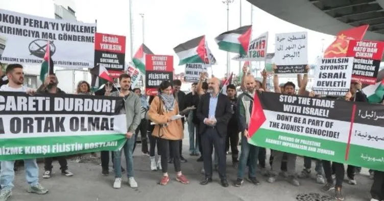 Ambarlı Limanı’ndan, İsrail’e gemiyle mal götürülmesi protesto edildi