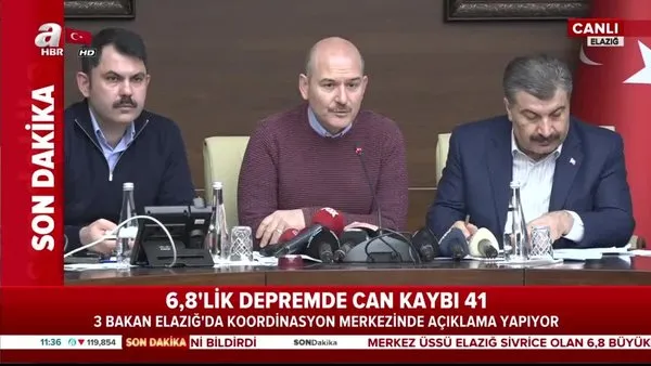 İçişleri Bakanı Soylu'dan Elazığ'da deprem bölgesinde açıklama (28 Ocak 2020 Salı)